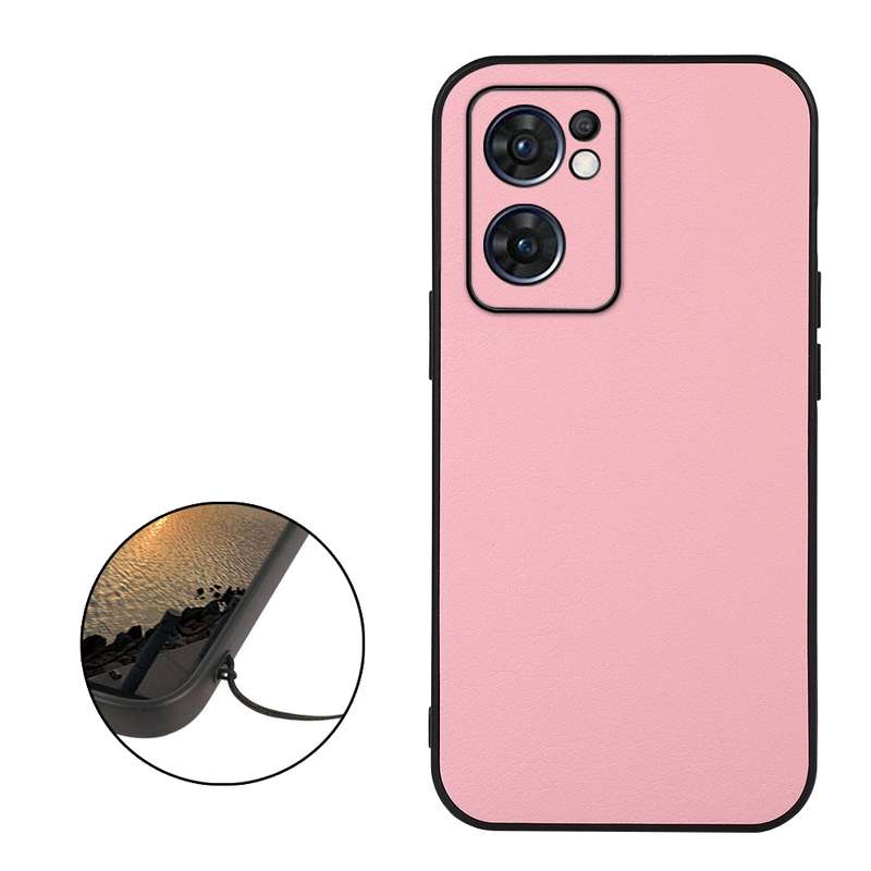 For OPPO Reno7 5G International Accurate Hole Two-color Litchi Texture PU Phone Case(Pink)