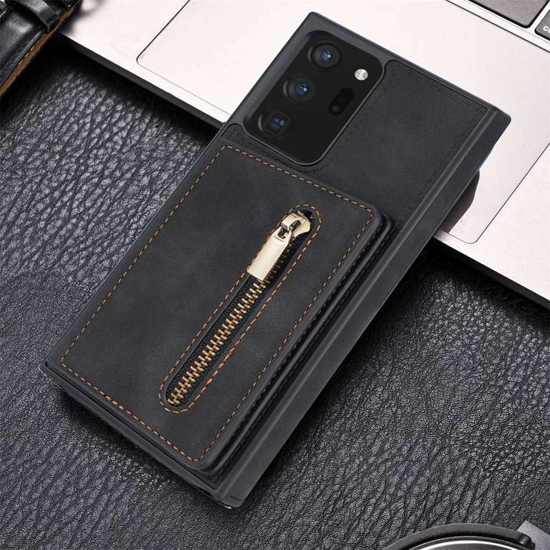 For Samsung Galaxy Note20 Zipper Card Holder Phone Case(Wine Red)