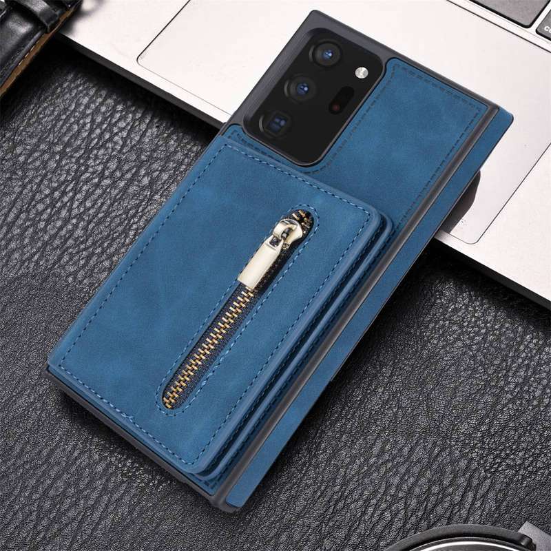 For Samsung Galaxy Note20 Zipper Card Holder Phone Case(Wine Red)