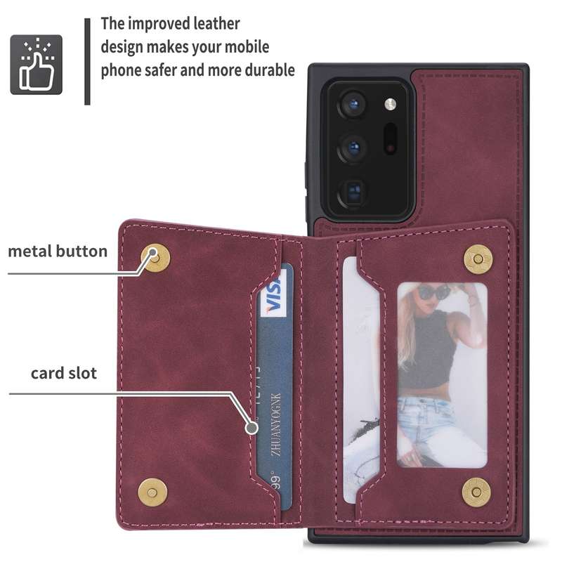 For Samsung Galaxy Note20 Zipper Card Holder Phone Case(Wine Red)