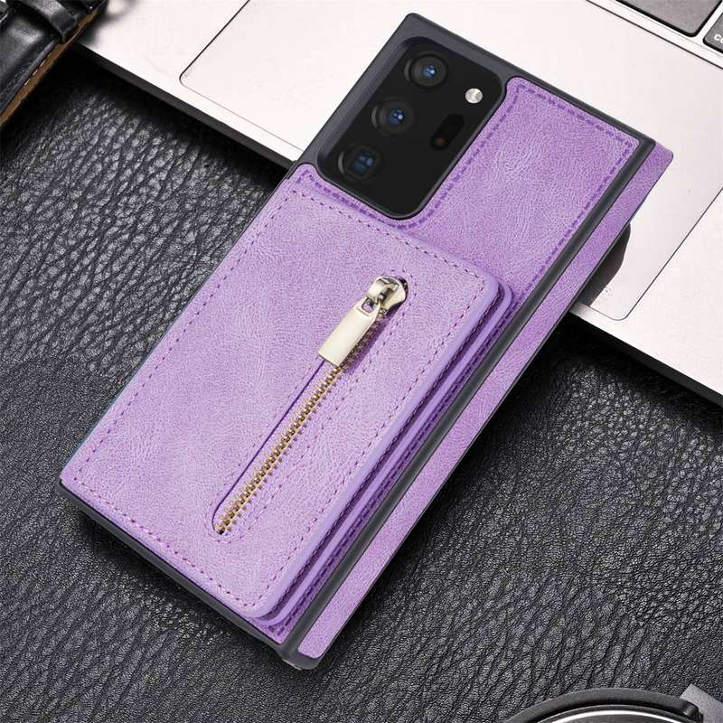 For Samsung Galaxy Note20 Zipper Card Holder Phone Case(Wine Red)