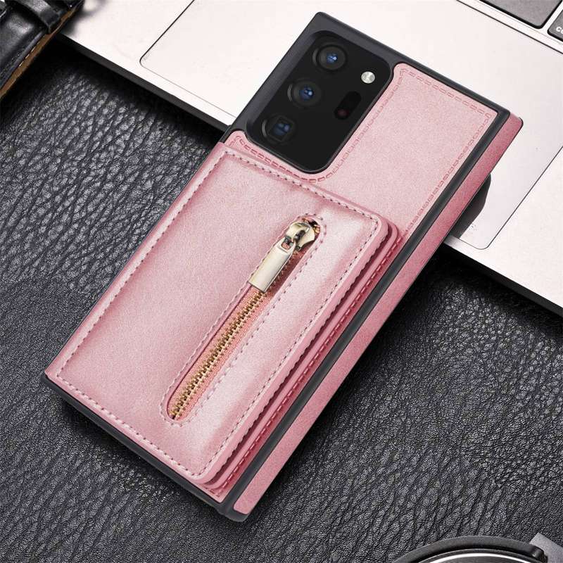 For Samsung Galaxy Note20 Zipper Card Holder Phone Case(Wine Red)