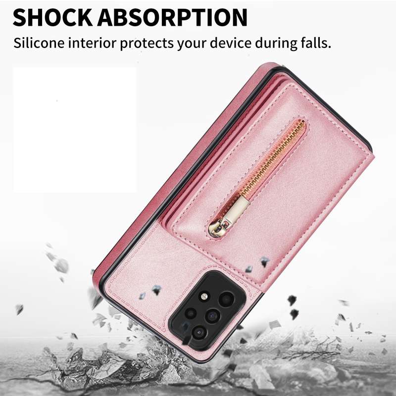 For Samsung Galaxy S22 Ultra 5G Zipper Card Holder Phone Case(Rose Gold)