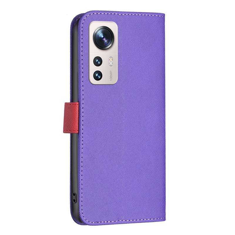 For Xiaomi 12 Lite Color Matching Cross Texture Leather Phone Case(Purple)