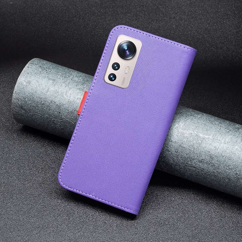 For Xiaomi 12 Lite Color Matching Cross Texture Leather Phone Case(Purple)