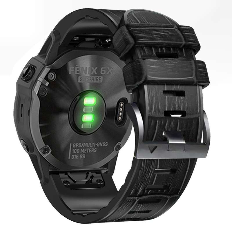 For Garmin Fenix 7X / 6X / 5X Crocodile Texture Silicone Leather Watch Band(Coffee)