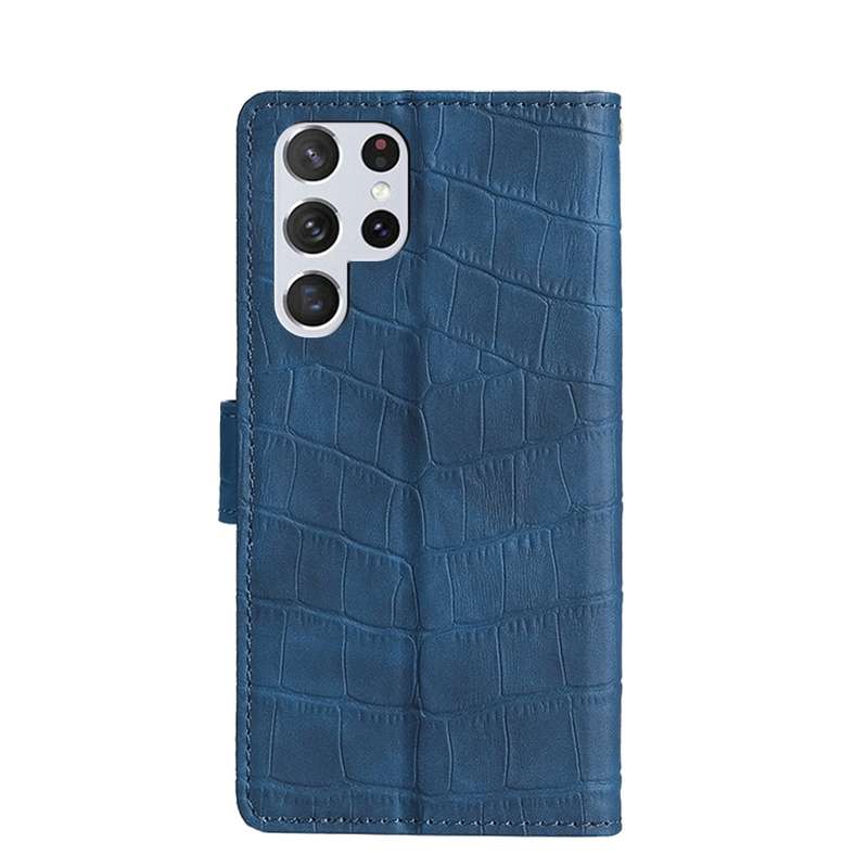 For Samsung Galaxy S22 Ultra 5G Skin Feel Crocodile Magnetic Clasp Leather Phone Case(Brown)