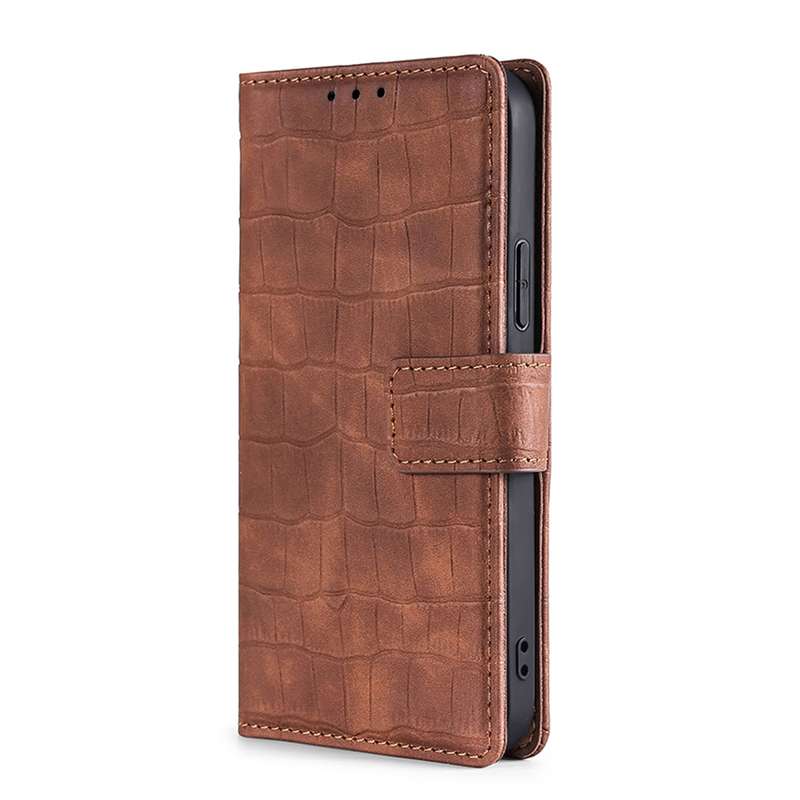 For Samsung Galaxy S22 Ultra 5G Skin Feel Crocodile Magnetic Clasp Leather Phone Case(Brown)