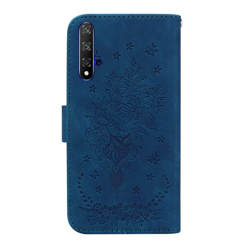 For Honor 20 / Huawei nova 5T Butterfly Rose Embossed Leather Phone Case(Purple)