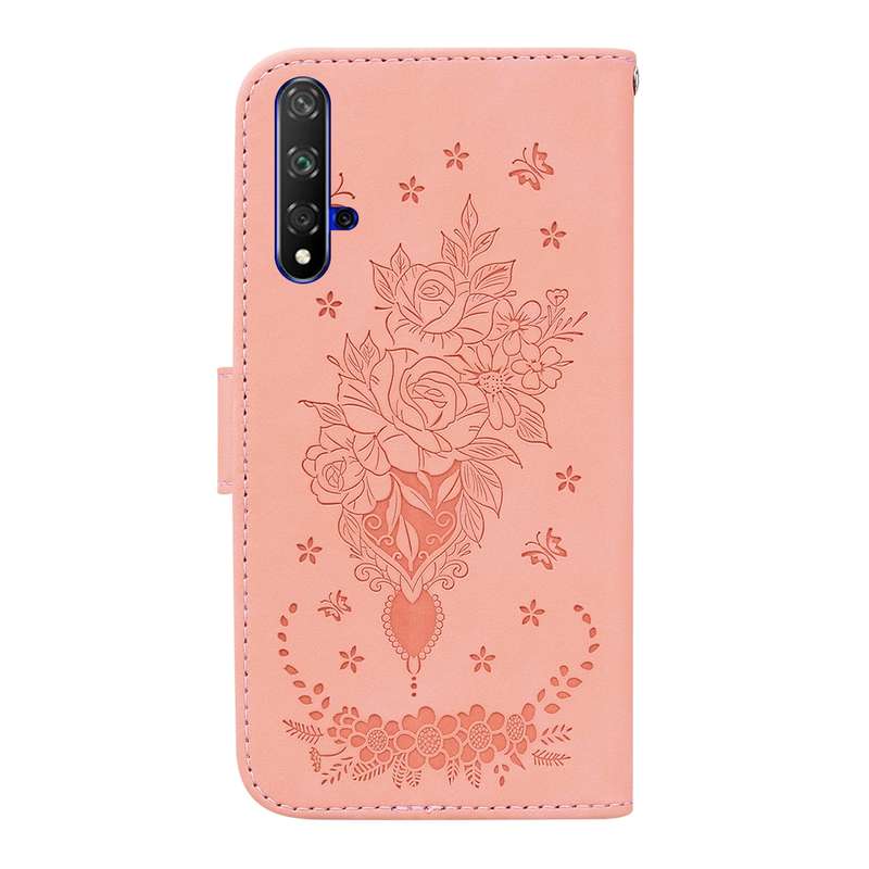 For Honor 20 / Huawei nova 5T Butterfly Rose Embossed Leather Phone Case(Purple)