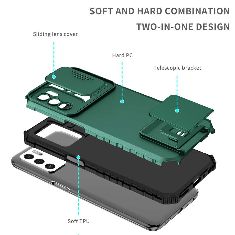 For OPPO A16 Stereoscopic Holder Sliding Camshield Phone Case(Dark Green)