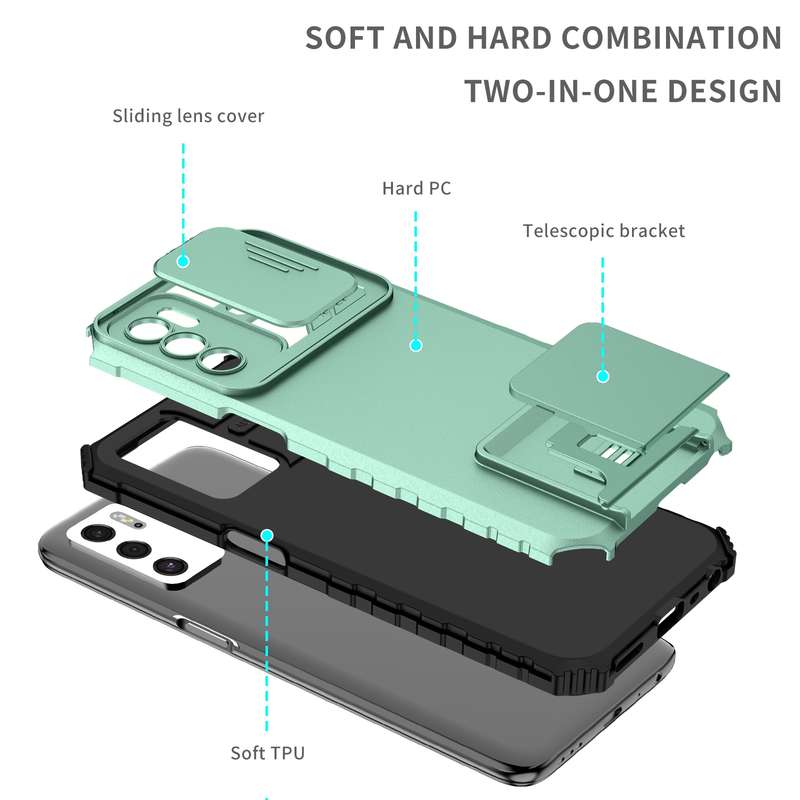 For OPPO A16 Stereoscopic Holder Sliding Camshield Phone Case(Dark Green)
