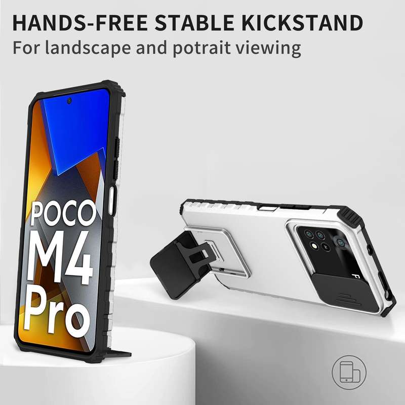 For Xiaomi Poco M4 Pro 4G Stereoscopic Holder Sliding Camshield Phone Case(Black)