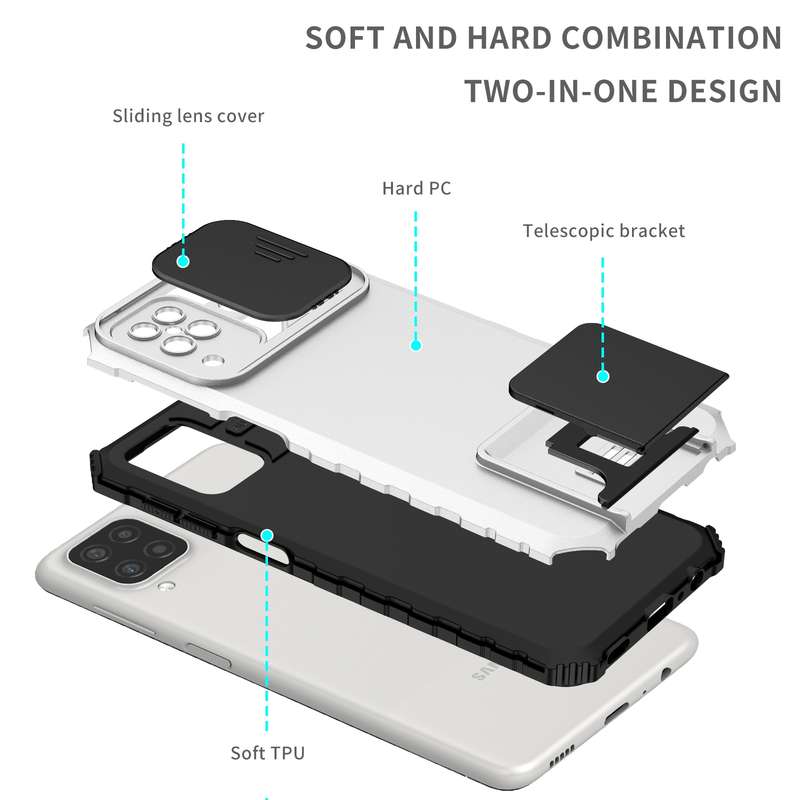 For Samsung Galaxy A12 5G Stereoscopic Holder Sliding Camshield Phone Case(Dark Green)