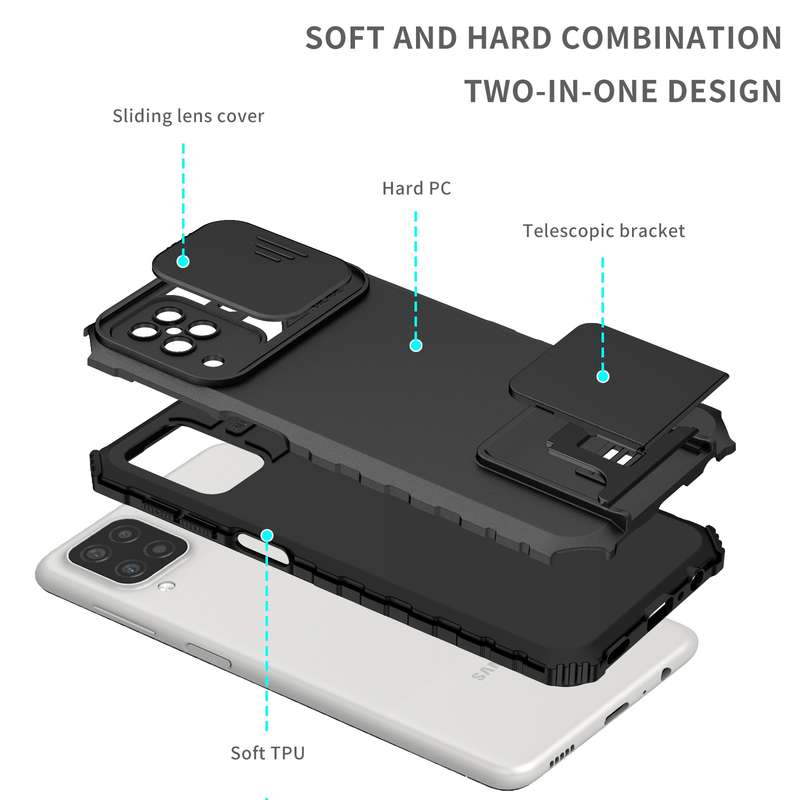 For Samsung Galaxy A12 5G Stereoscopic Holder Sliding Camshield Phone Case(Dark Green)