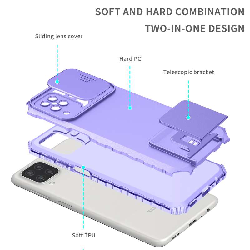 For Samsung Galaxy A12 5G Stereoscopic Holder Sliding Camshield Phone Case(Dark Green)