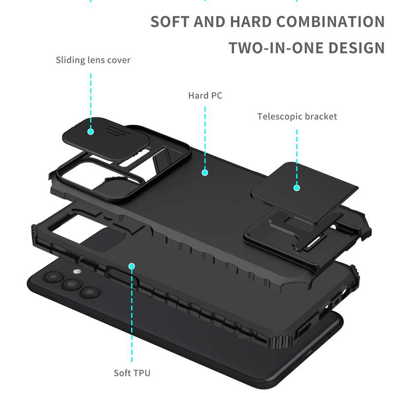 For Samsung Galaxy A13 Stereoscopic Holder Sliding Camshield Phone Case(Black)