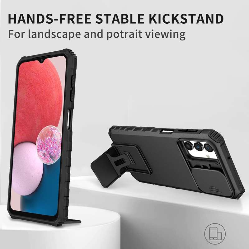 For Samsung Galaxy A13 Stereoscopic Holder Sliding Camshield Phone Case(Black)