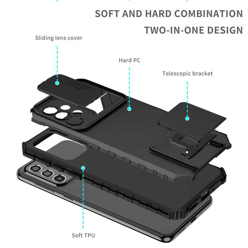 For Samsung Galaxy A53 5G Stereoscopic Holder Sliding Camshield Phone Case(Black)