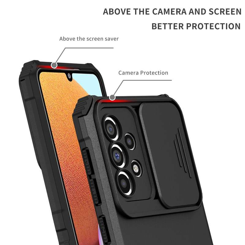 For Samsung Galaxy A53 5G Stereoscopic Holder Sliding Camshield Phone Case(Black)