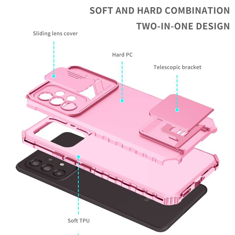 For Samsung Galaxy A53 5G Stereoscopic Holder Sliding Camshield Phone Case(Pink)