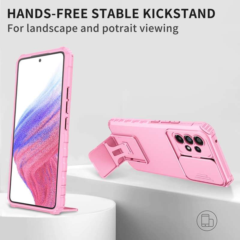 For Samsung Galaxy A53 5G Stereoscopic Holder Sliding Camshield Phone Case(Pink)