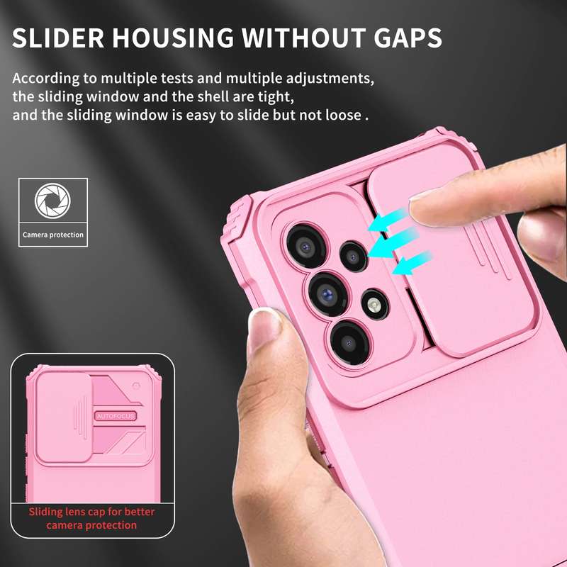For Samsung Galaxy A53 5G Stereoscopic Holder Sliding Camshield Phone Case(Pink)