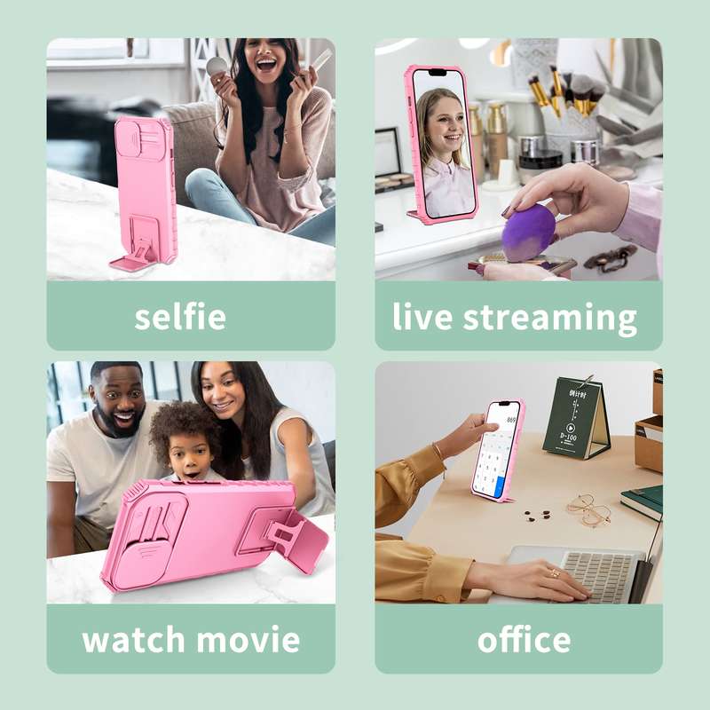 For Samsung Galaxy A53 5G Stereoscopic Holder Sliding Camshield Phone Case(Pink)