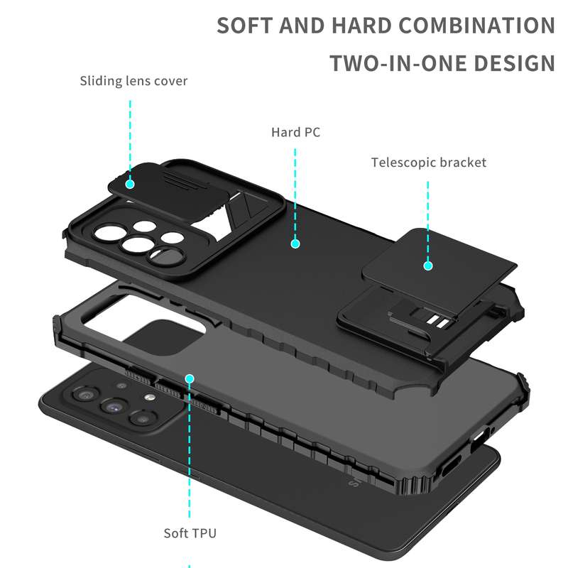 For Samsung Galaxy A53 5G Stereoscopic Holder Sliding Camshield Phone Case(Black)
