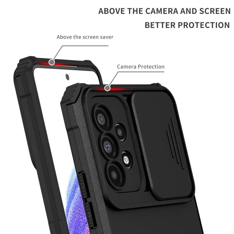 For Samsung Galaxy A53 5G Stereoscopic Holder Sliding Camshield Phone Case(Black)
