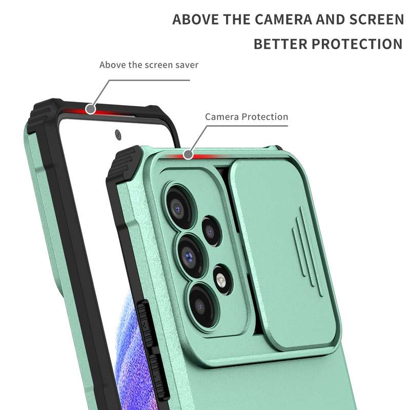 For Samsung Galaxy A53 5G Stereoscopic Holder Sliding Camshield Phone Case(Pink)