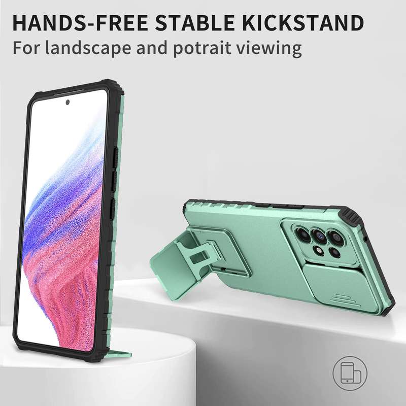 For Samsung Galaxy A53 5G Stereoscopic Holder Sliding Camshield Phone Case(Pink)