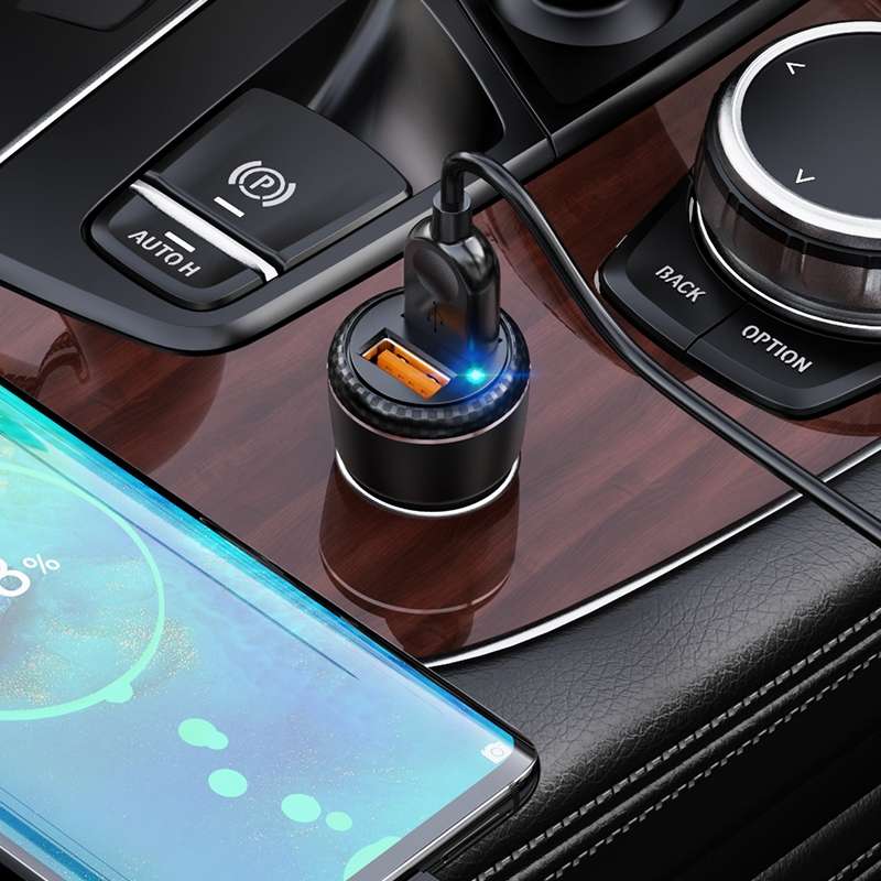 Borofone BZ17 Dual USB Ports QC3.0 Car Charger with Type-C / USB-C Charging Cable(Black)