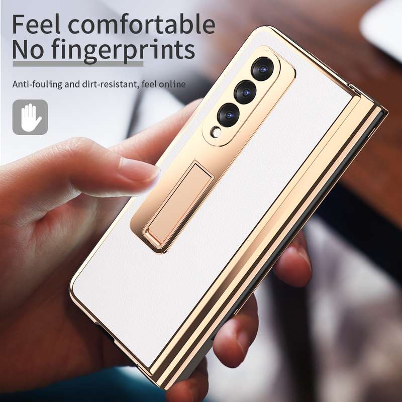 For Samsung Galaxy Z Fold3 Litchi Texture Integrated Electroplating Hinge Flip Phone Case with Pen S