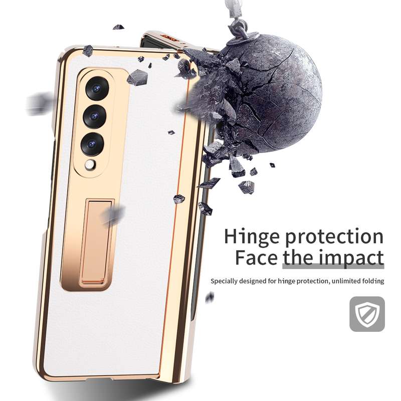 For Samsung Galaxy Z Fold3 Litchi Texture Integrated Electroplating Hinge Flip Phone Case with Pen S