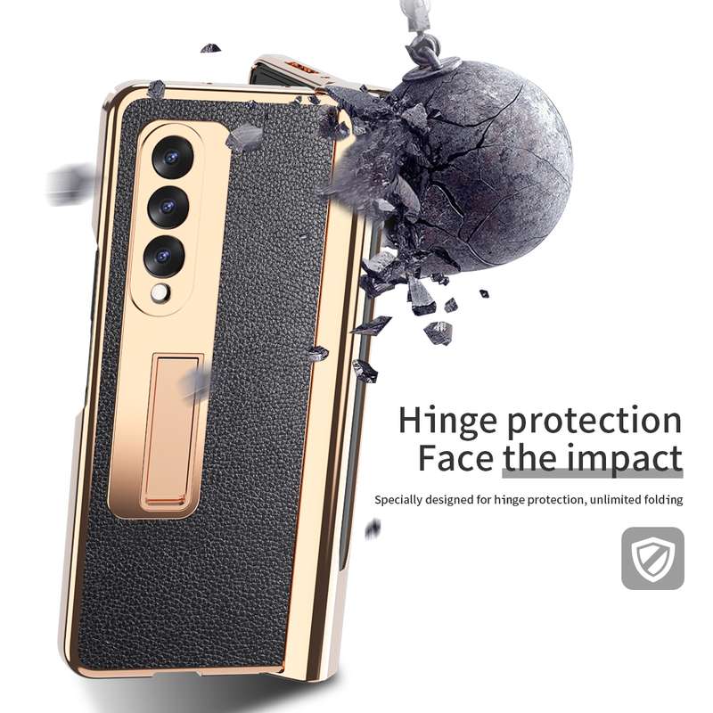 For Samsung Galaxy Z Fold3 Litchi Texture Integrated Electroplating Hinge Flip Phone Case with Pen S