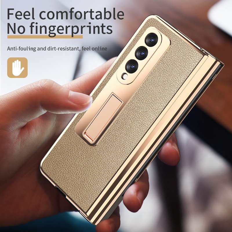 For Samsung Galaxy Z Fold3 Litchi Texture Integrated Electroplating Hinge Flip Phone Case with Pen S