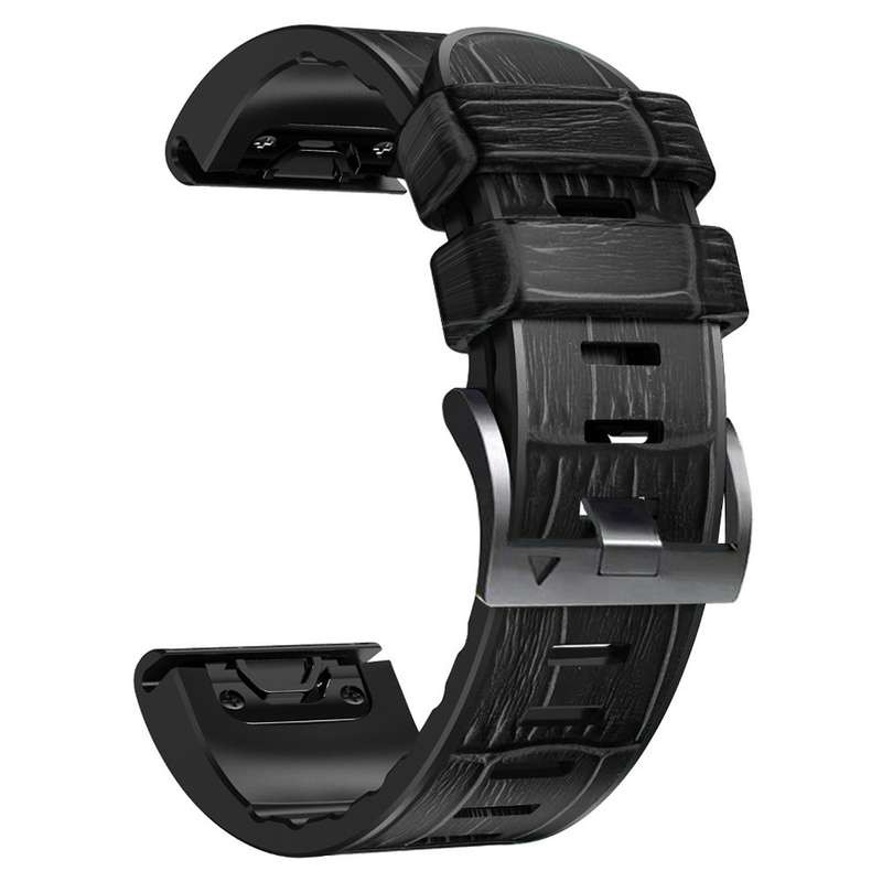 For Garmin Fenix 7X/6X Pro/Tactix 7 26mm Crocodile Texture Silicone Leather Watch Band(Coffee)
