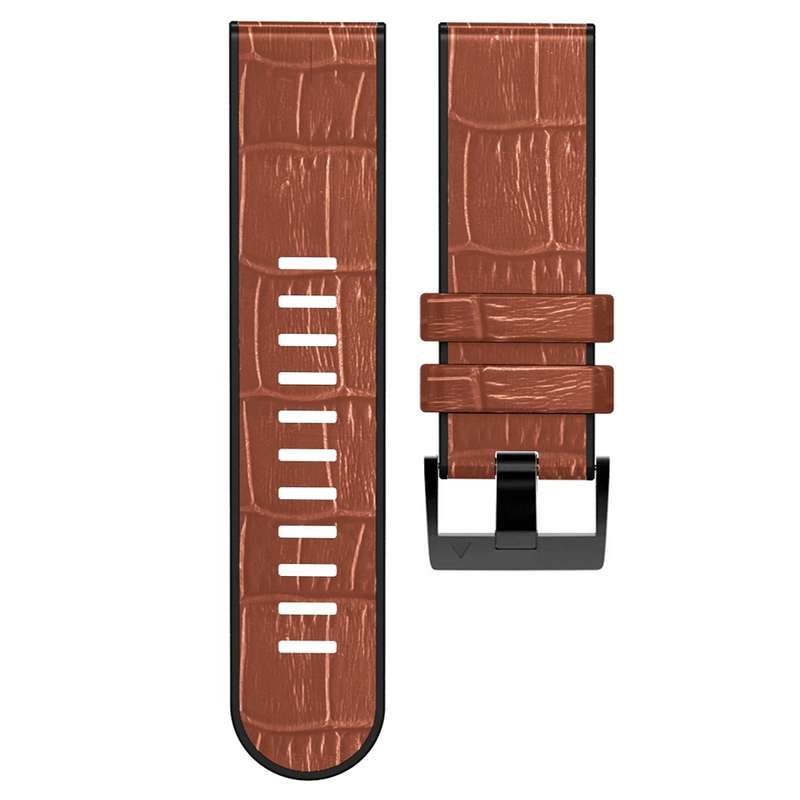 For Garmin Fenix 7X/6X Pro/Tactix 7 26mm Crocodile Texture Silicone Leather Watch Band(Coffee)