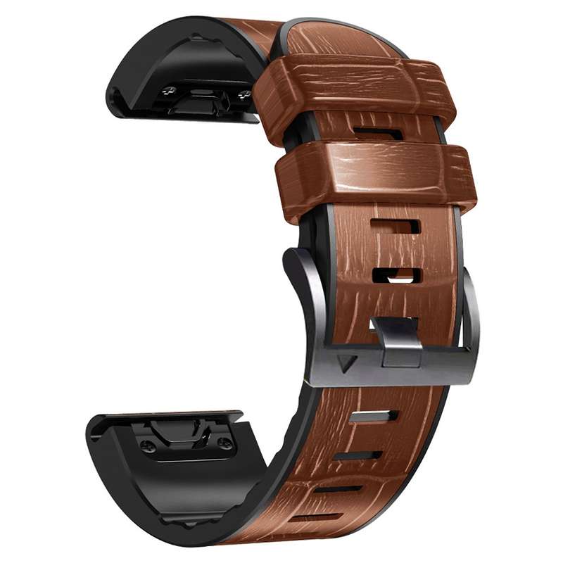 For Garmin Fenix 7X/6X Pro/Tactix 7 26mm Crocodile Texture Silicone Leather Watch Band(Coffee)