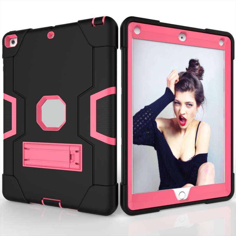 For iPad 4 / 3 / 2 Silicone + PC Protective Case with Stand(Black + Blue)