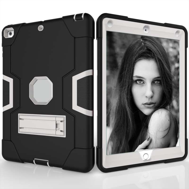 For iPad 4 / 3 / 2 Silicone + PC Protective Case with Stand(Black + Blue)