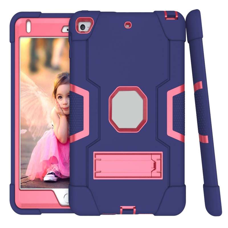 For iPad mini 3/2/1 Silicone + PC Protective Case with Stand(Rose Gold)