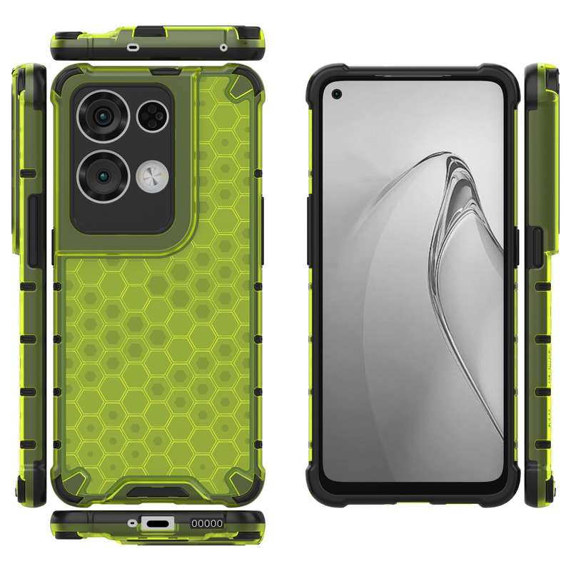 For OPPO Reno8 Pro+ Shockproof Honeycomb PC + TPU Phone Case(Green)