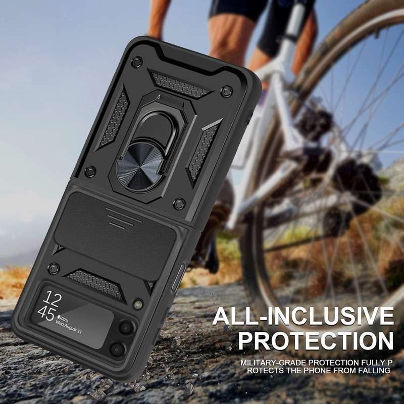 For Samsung Galaxy Z Flip4 Sliding Camera Cover Design TPU+PC Protective Phone Case(Black)
