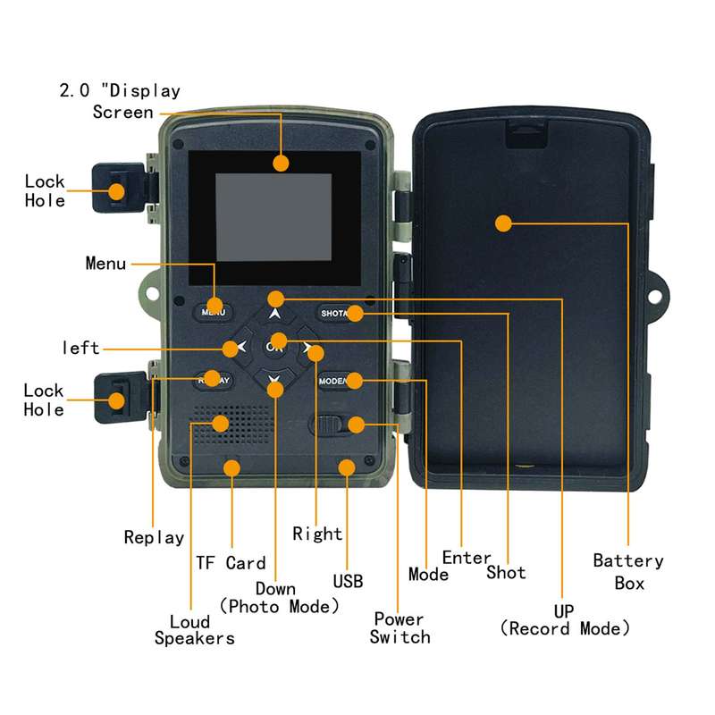 PR2000 2 Inch LCD Screen Infrared Night Vision Wildlife Hunting Trail Camera