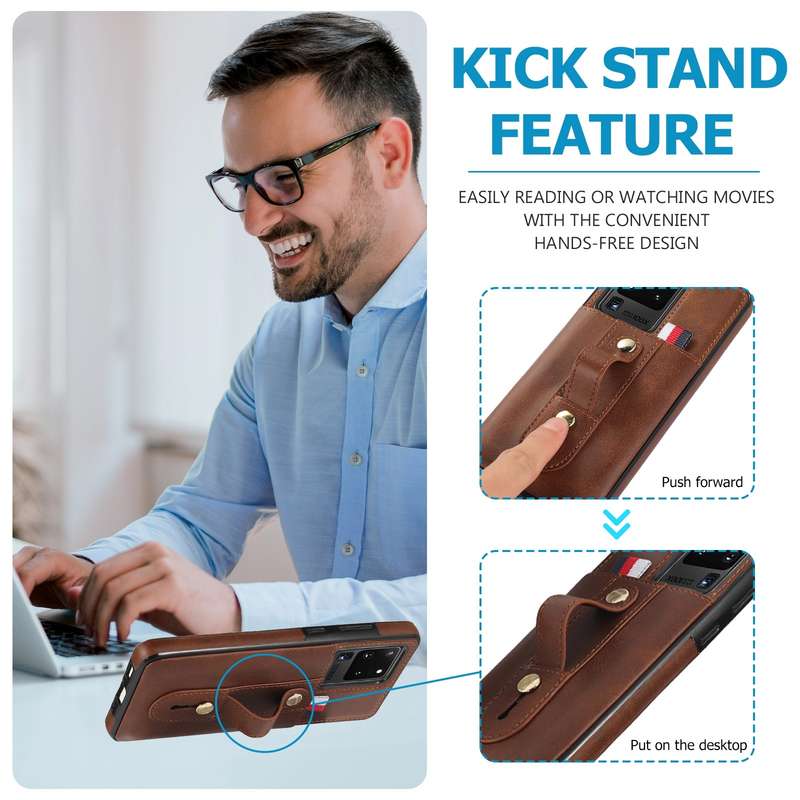 For Samsung Galaxy Note20 Ultra Wristband Kickstand Wallet Leather Phone Case(Brown)
