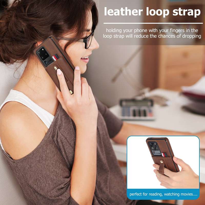 For Samsung Galaxy Note20 Ultra Wristband Kickstand Wallet Leather Phone Case(Brown)
