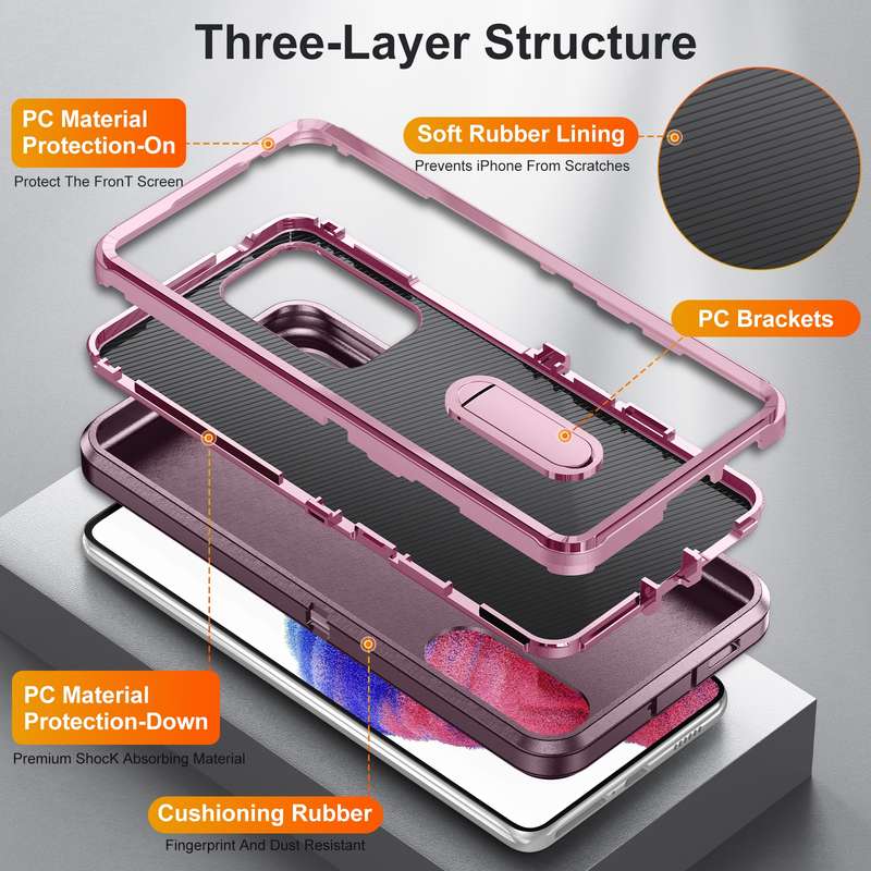 For Samsung Galaxy A53 3 in 1 Rugged Holder Phone Case(Purple + Pink)
