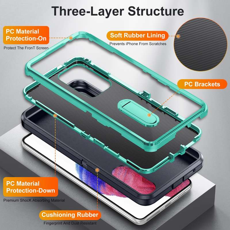 For Samsung Galaxy A53 3 in 1 Rugged Holder Phone Case(Purple + Pink)